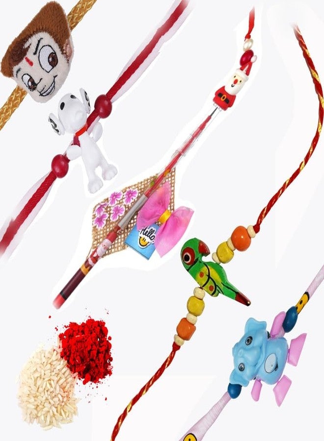 iinfinize Trendy Raksha Bandhan Delight Kids Rakhi Combo Set Artful Hand Crafted Beautiful Designer Wristband Bracelet With Roli Chawal - Image 2